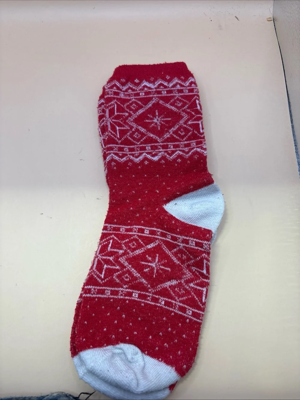 Women’s Fair Isle Red White Christmas Socks Nordic Winter Stars Cotton Blend